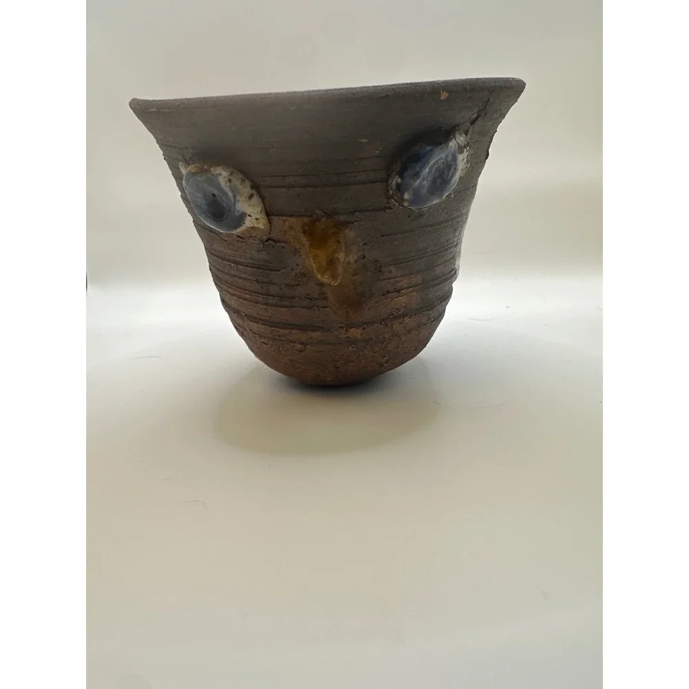 Vintage 1980s Studio Pottery Bird Hanging Vase holes hanging Brown Blue Glaze